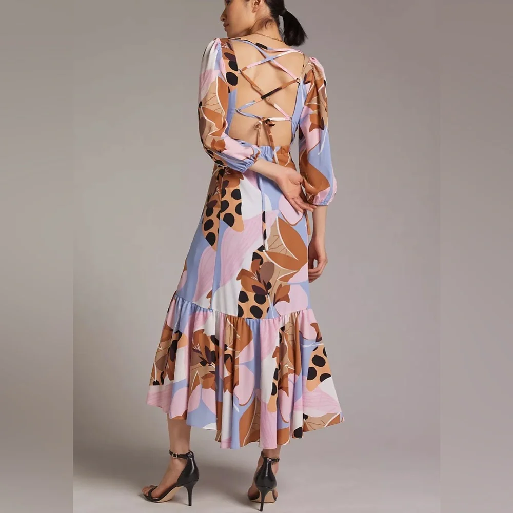Hutch Anthropologie Bloom Wrap Midi Dress Women Small Pink Purple Multicolor - Picture 2 of 7